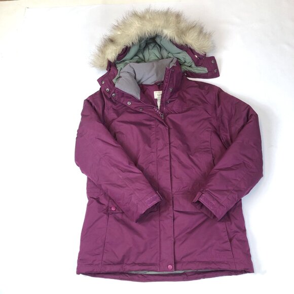 LL Bean Womens Goose Down Baxter State Parka Jacket Faux Fur Trim Removable Hood - Picture 13 of 13